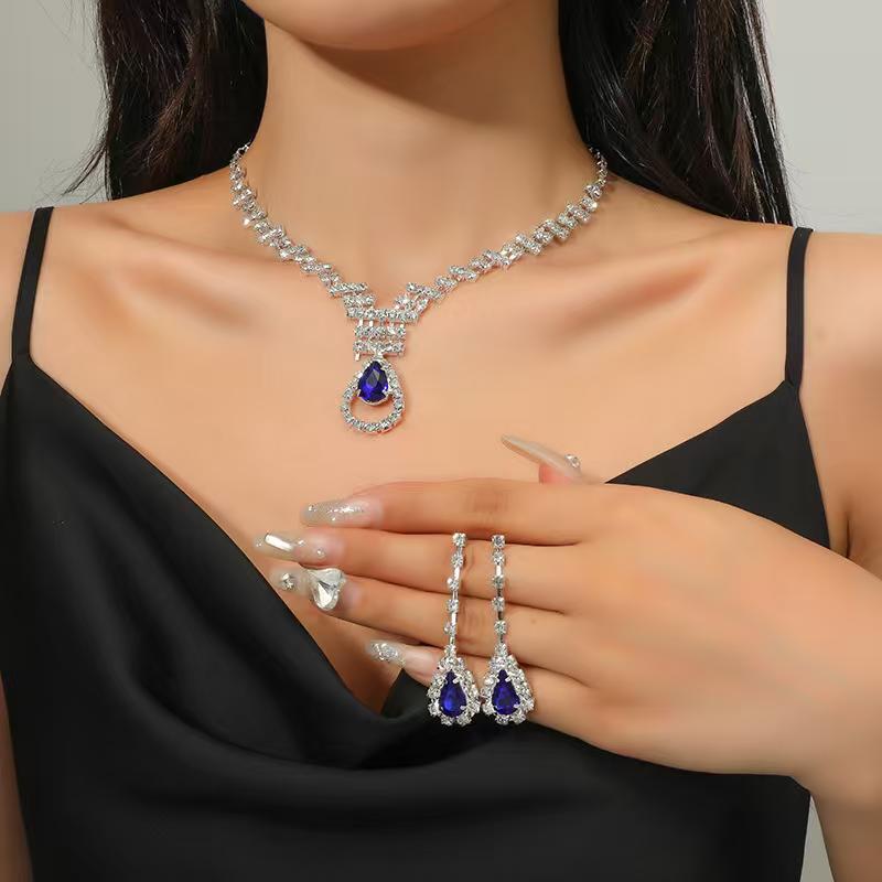 Luxury Blue Sapphire Crystal Necklace & Earrings Set for Women – Elegant  Jewelry