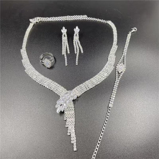 Luxury Crystal Bridal Jewelry Set – Necklace, Earrings, Ring & Bracelet for Women